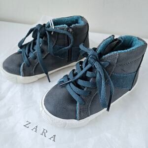 Zara Kids NEW Toddler High Top Sneaker Shoes Grey Lace Zip US 6.5 EU 23 Boy Girl